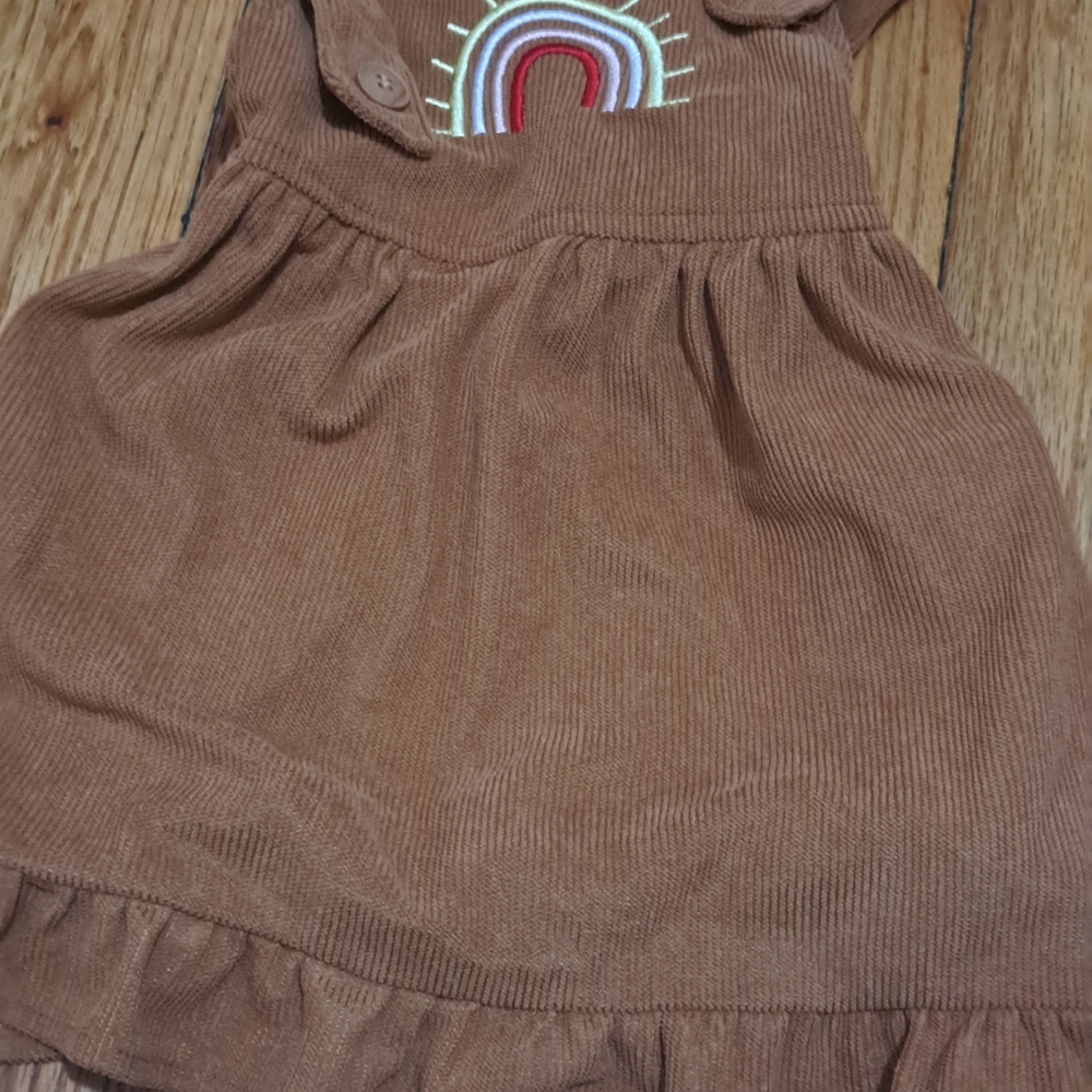 5pc Brown Corduroy Dress with Rainbow Embroidery